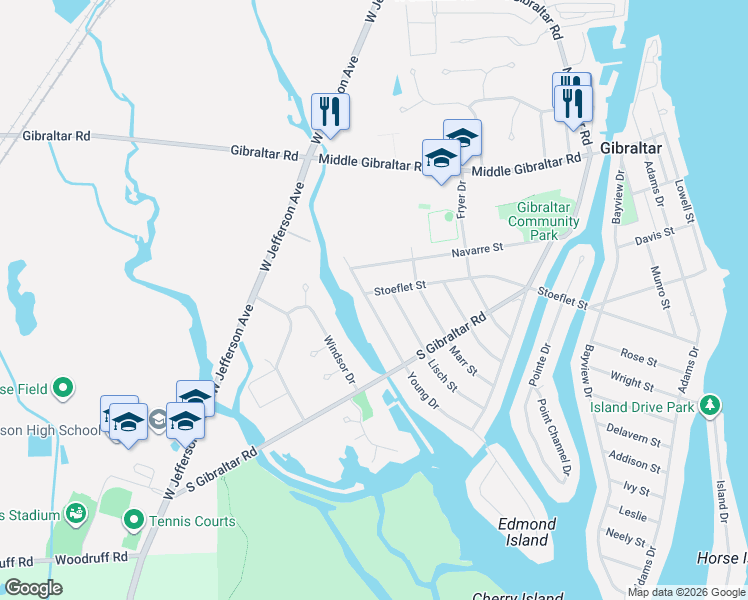 map of restaurants, bars, coffee shops, grocery stores, and more near 29989 Young Drive in Rockwood