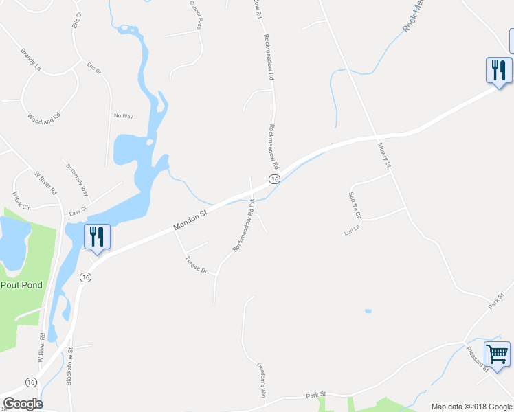 map of restaurants, bars, coffee shops, grocery stores, and more near 8 Rockmeadow Road Extension in Uxbridge