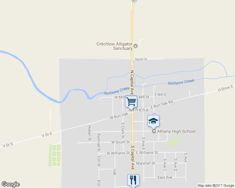 map of restaurants, bars, coffee shops, grocery stores, and more near 220 West Mill in Athens