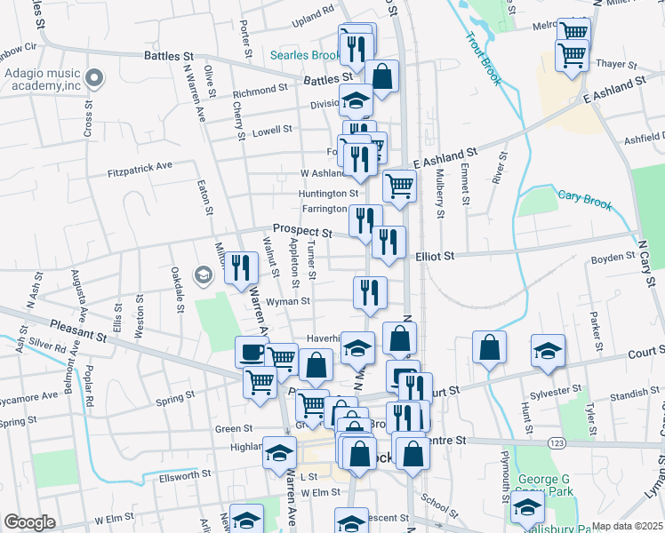map of restaurants, bars, coffee shops, grocery stores, and more near 30 Falmouth Avenue in Brockton