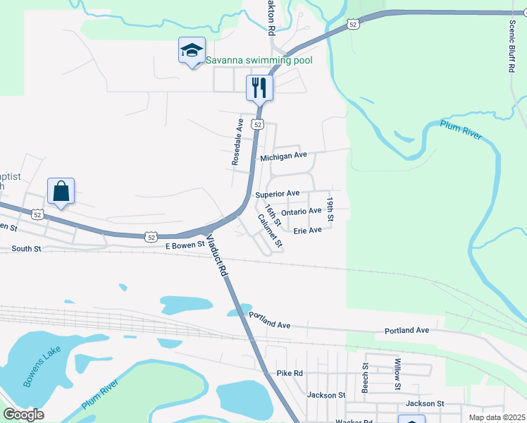 map of restaurants, bars, coffee shops, grocery stores, and more near 210 Viaduct Road in Savanna