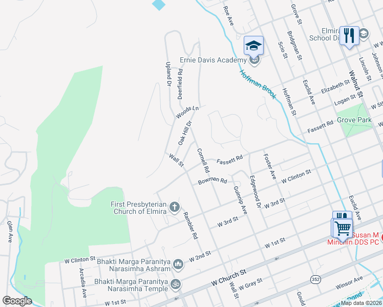map of restaurants, bars, coffee shops, grocery stores, and more near 945 Lowecroft Road in Elmira