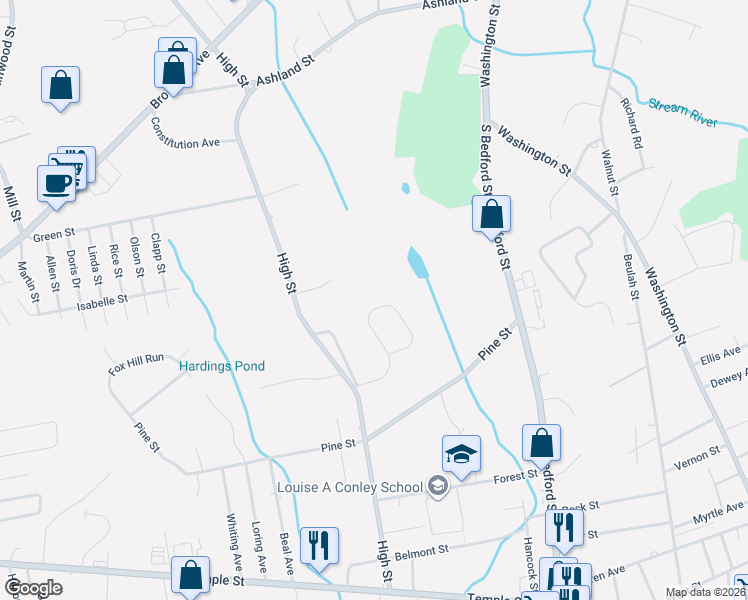 map of restaurants, bars, coffee shops, grocery stores, and more near 27 Mayflower Circle in Whitman