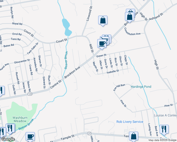 map of restaurants, bars, coffee shops, grocery stores, and more near 60 Wilbur Street in Abington