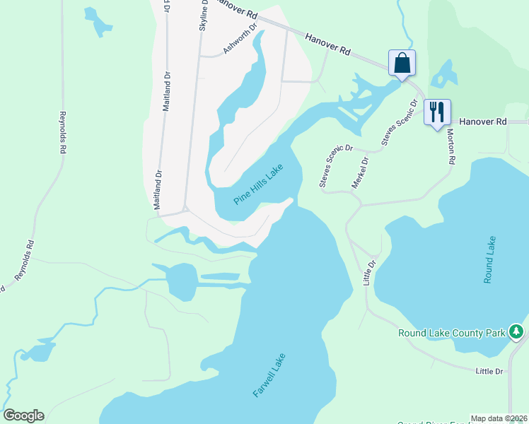 map of restaurants, bars, coffee shops, grocery stores, and more near 588 Acorn Trail in Horton