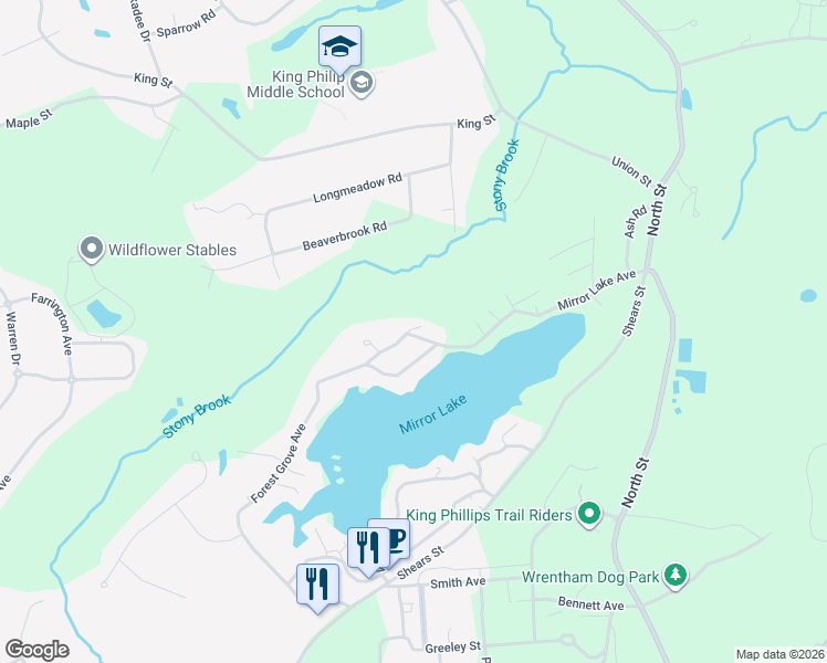 map of restaurants, bars, coffee shops, grocery stores, and more near 382 Forest Grove Avenue in Wrentham