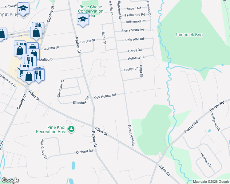 map of restaurants, bars, coffee shops, grocery stores, and more near 91 Oak Hollow Road in Springfield