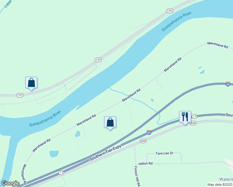 map of restaurants, bars, coffee shops, grocery stores, and more near 987 Marshland Road in Apalachin