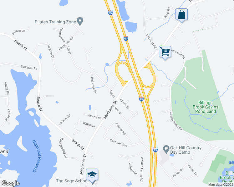 map of restaurants, bars, coffee shops, grocery stores, and more near 246 Mechanic St in Foxboro