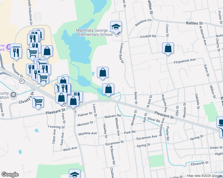 map of restaurants, bars, coffee shops, grocery stores, and more near 38 Montauk Road in Brockton