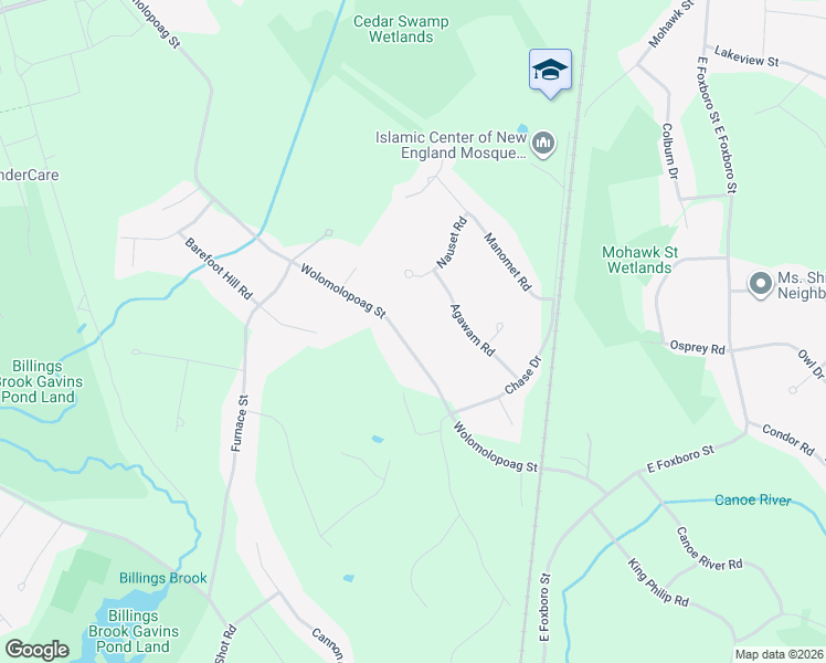 map of restaurants, bars, coffee shops, grocery stores, and more near 206 Wolomolopoag Street in Sharon