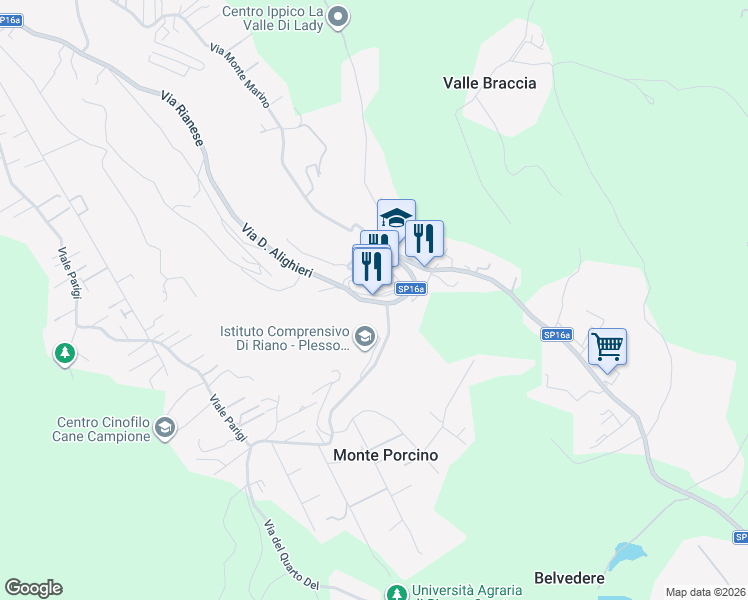 map of restaurants, bars, coffee shops, grocery stores, and more near 15 Via 24 Maggio in Riano