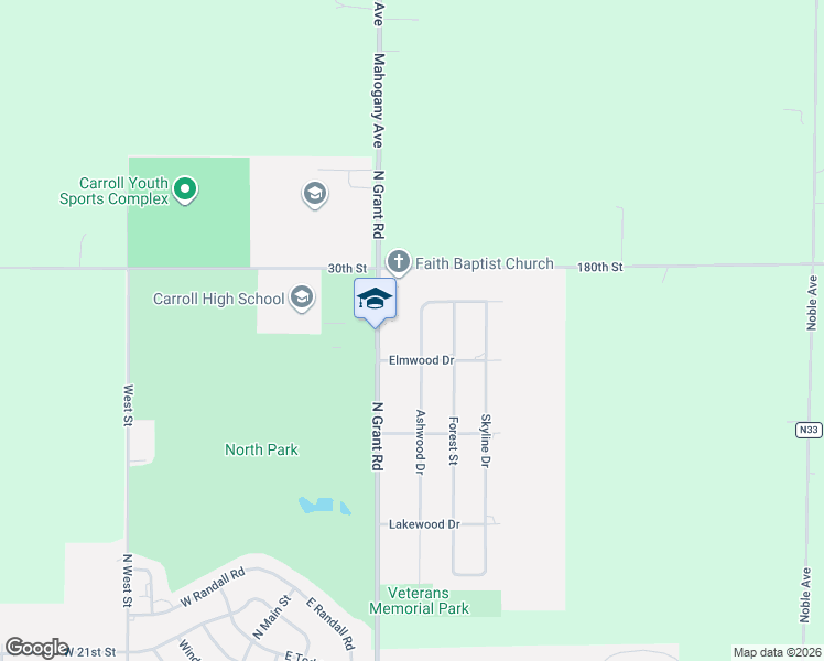 map of restaurants, bars, coffee shops, grocery stores, and more near 2807 Ashwood Drive in Carroll