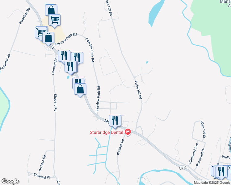 map of restaurants, bars, coffee shops, grocery stores, and more near 7 Newton Place in Sturbridge