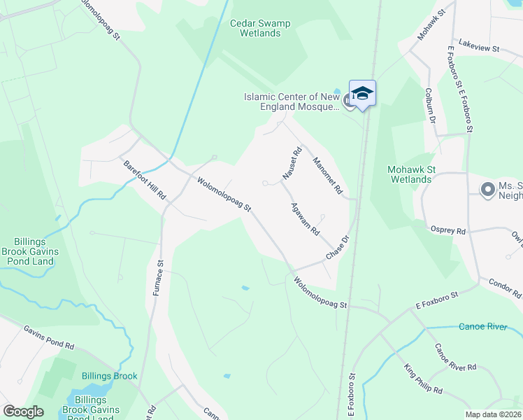 map of restaurants, bars, coffee shops, grocery stores, and more near 206 Wolomolopoag Street in Sharon