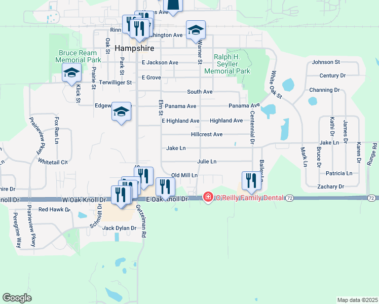 map of restaurants, bars, coffee shops, grocery stores, and more near 217 Jake Lane in Hampshire