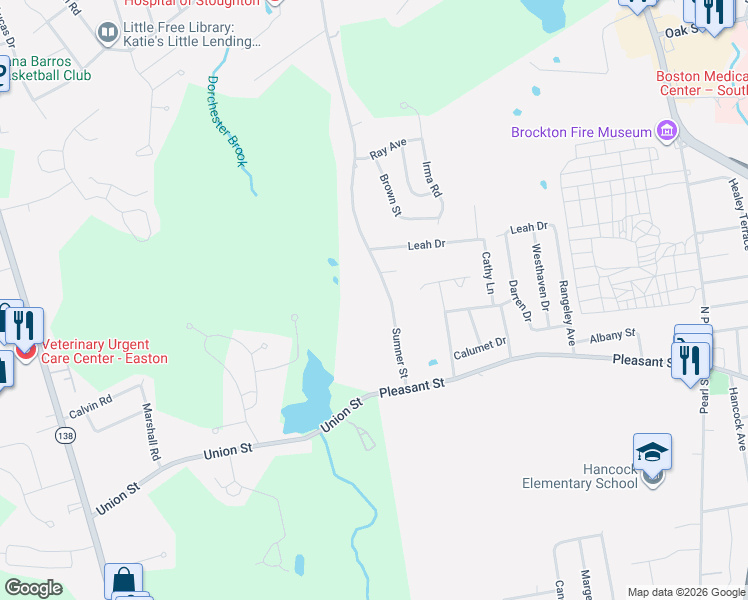 map of restaurants, bars, coffee shops, grocery stores, and more near 2 Sumner Street in Brockton