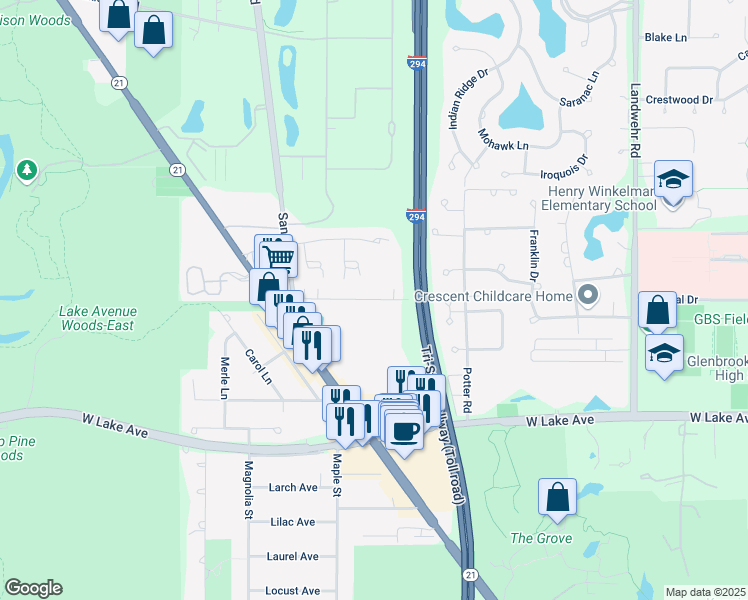 map of restaurants, bars, coffee shops, grocery stores, and more near 3680 Greenleaf Lane in Northbrook
