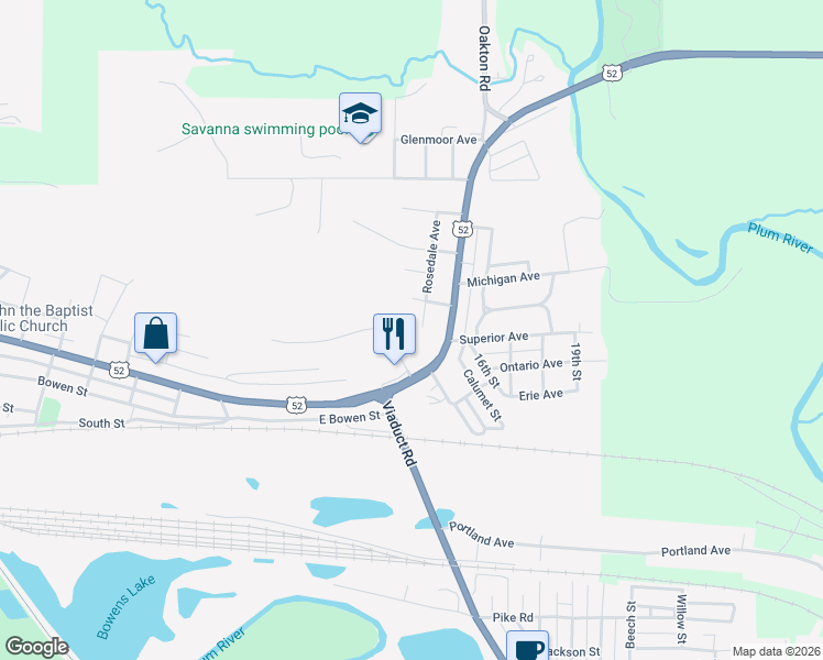 map of restaurants, bars, coffee shops, grocery stores, and more near 326 Rosedale Avenue in Savanna