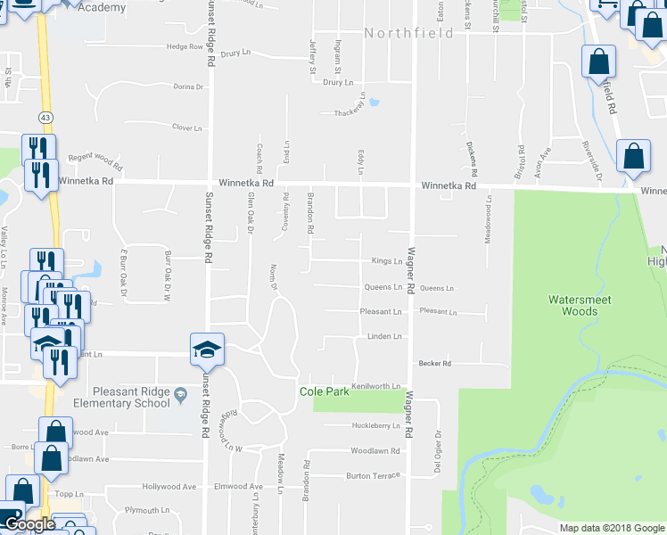 map of restaurants, bars, coffee shops, grocery stores, and more near 1027 Kings Lane in Glenview