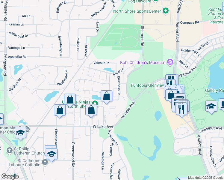 map of restaurants, bars, coffee shops, grocery stores, and more near 2041 1st Street in Glenview