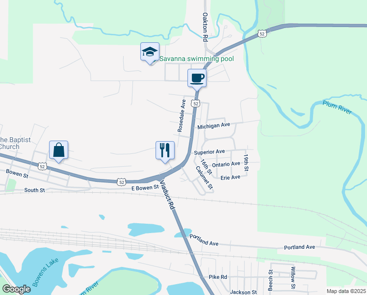 map of restaurants, bars, coffee shops, grocery stores, and more near 326 Rosedale Avenue in Savanna