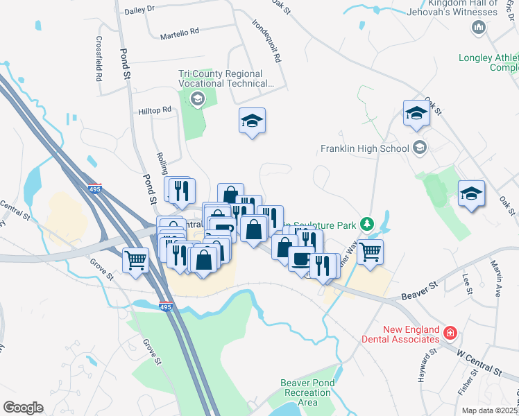 map of restaurants, bars, coffee shops, grocery stores, and more near 1000 Franklin Crossing Road in Franklin