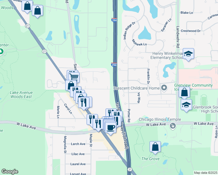 map of restaurants, bars, coffee shops, grocery stores, and more near 3620 Greenleaf Lane in Northbrook