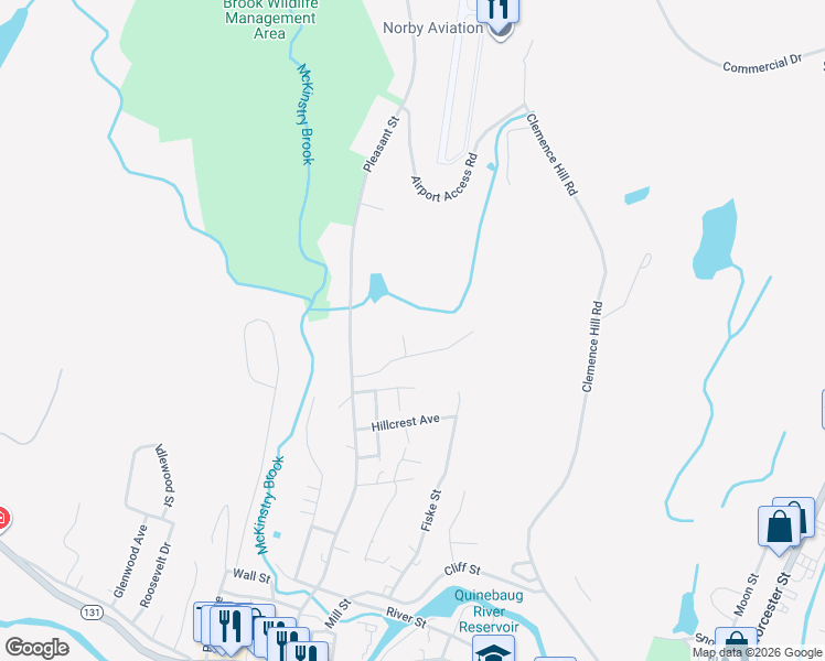 map of restaurants, bars, coffee shops, grocery stores, and more near 18 Wild Berry Lane in Southbridge