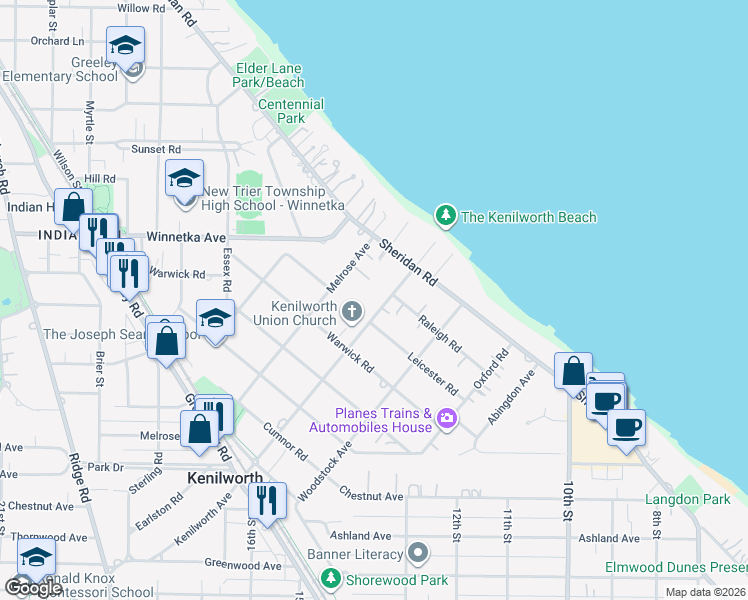 map of restaurants, bars, coffee shops, grocery stores, and more near 149 Kenilworth Avenue in Kenilworth
