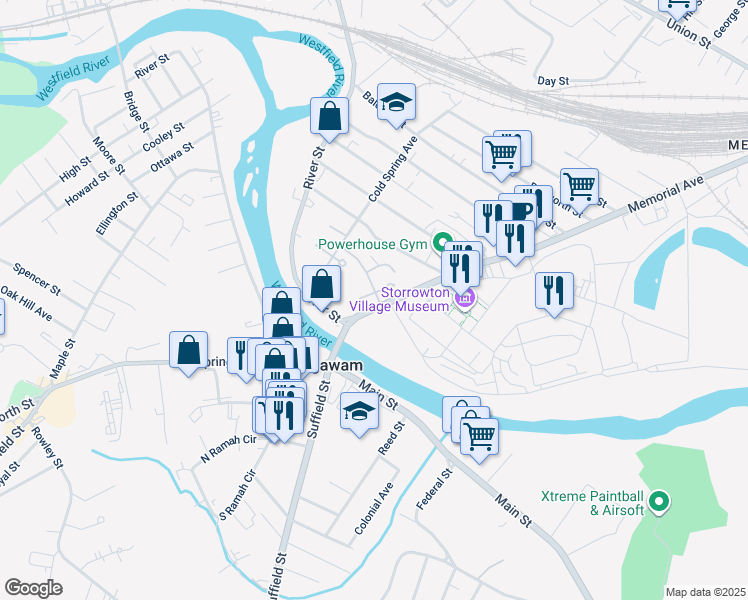 map of restaurants, bars, coffee shops, grocery stores, and more near 5 Colony Road in West Springfield