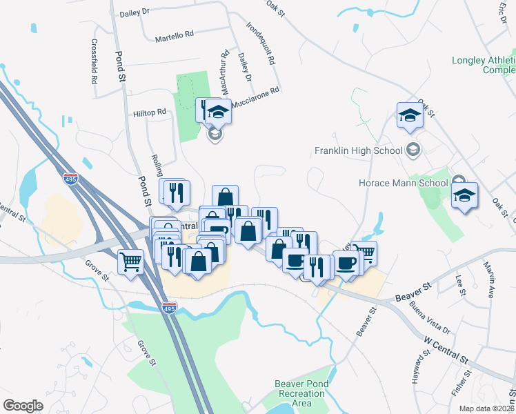 map of restaurants, bars, coffee shops, grocery stores, and more near 1075 Franklin Crossing Road in Franklin