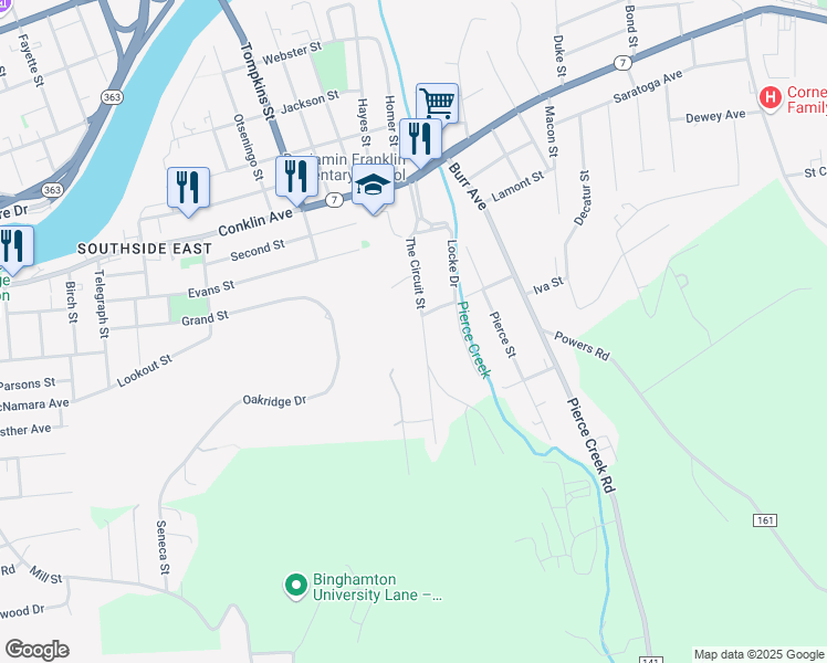 map of restaurants, bars, coffee shops, grocery stores, and more near 35 The Circuit Street in Binghamton