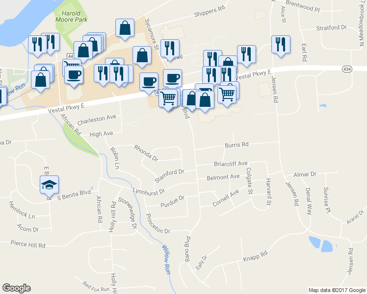 map of restaurants, bars, coffee shops, grocery stores, and more near 333 Fordham Rd in Vestal