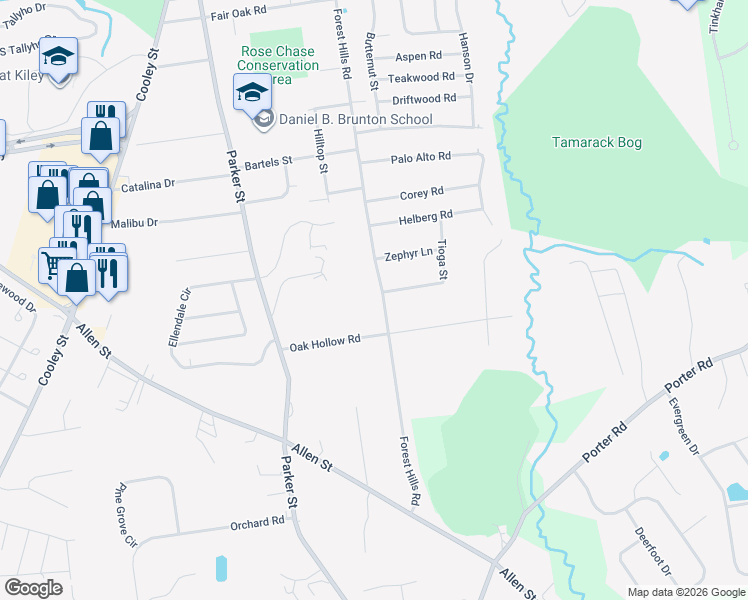 map of restaurants, bars, coffee shops, grocery stores, and more near 399 Forest Hills Road in Springfield