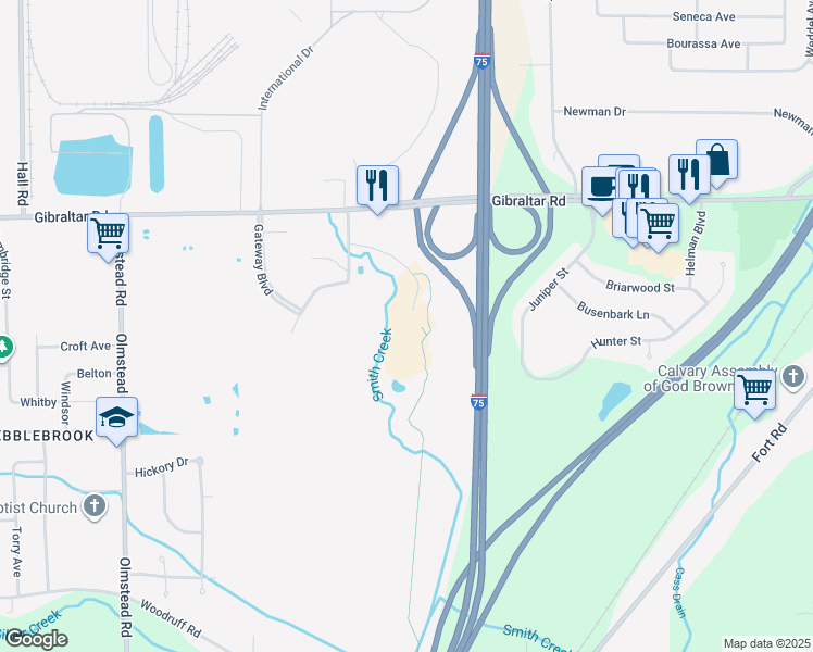map of restaurants, bars, coffee shops, grocery stores, and more near 1 Maguire Street in Flat Rock