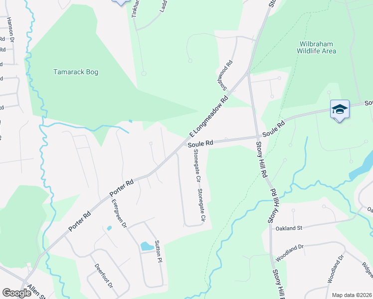 map of restaurants, bars, coffee shops, grocery stores, and more near 460 Soule Road in Wilbraham