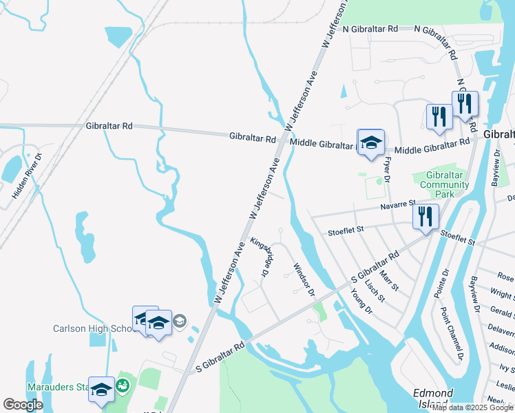 map of restaurants, bars, coffee shops, grocery stores, and more near 29505 West Jefferson Avenue in Rockwood