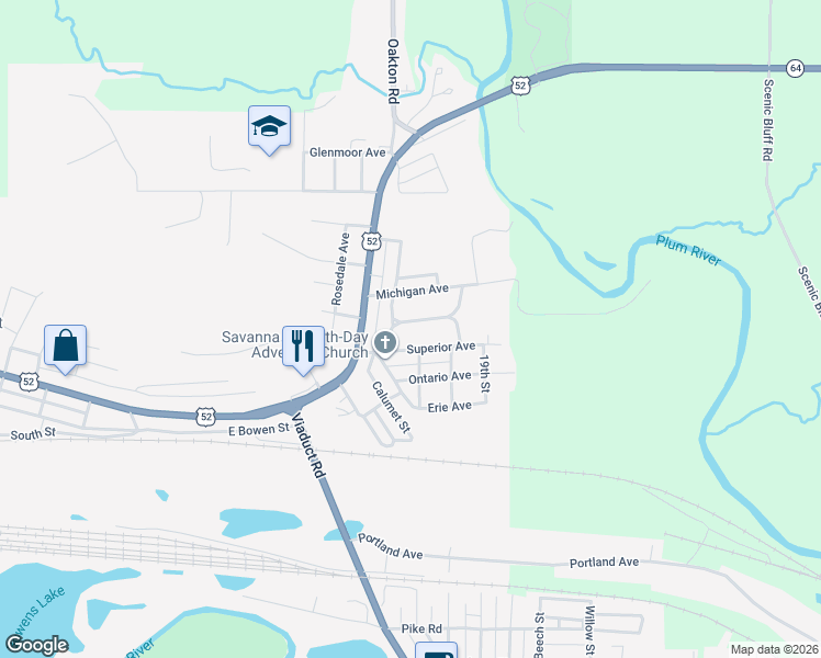 map of restaurants, bars, coffee shops, grocery stores, and more near 1612-1698 Superior Avenue in Savanna