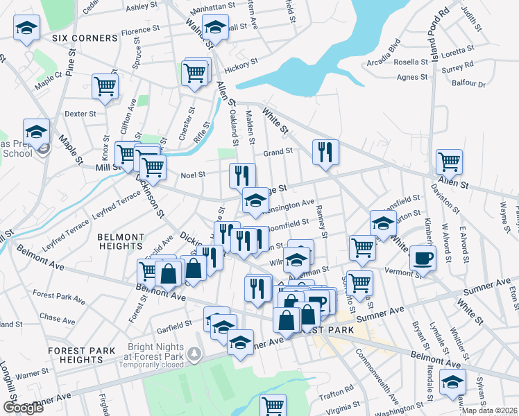 map of restaurants, bars, coffee shops, grocery stores, and more near 51 Kensington Avenue in Springfield
