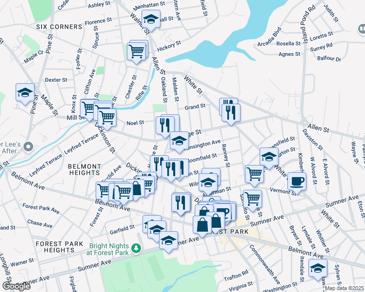 map of restaurants, bars, coffee shops, grocery stores, and more near 51 Kensington Avenue in Springfield