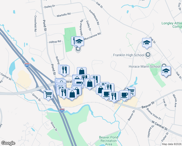 map of restaurants, bars, coffee shops, grocery stores, and more near 1004 Franklin Crossing Road in Franklin