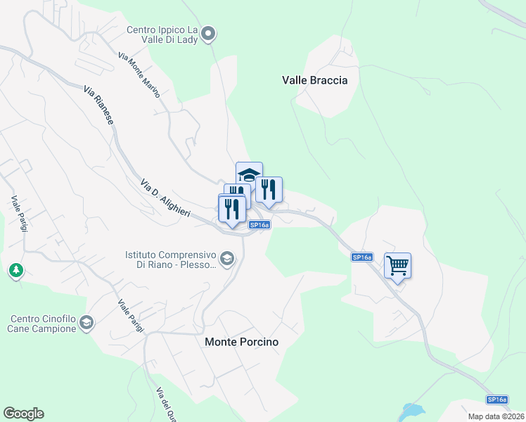 map of restaurants, bars, coffee shops, grocery stores, and more near 16 Strada Provinciale 16a in Riano