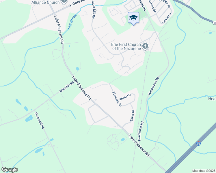 map of restaurants, bars, coffee shops, grocery stores, and more near 1037 Copper Drive in Erie