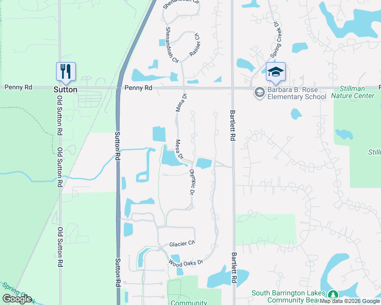 map of restaurants, bars, coffee shops, grocery stores, and more near 30 Olympic Drive in South Barrington