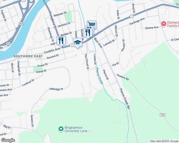 map of restaurants, bars, coffee shops, grocery stores, and more near 35 The Circuit Street in Binghamton