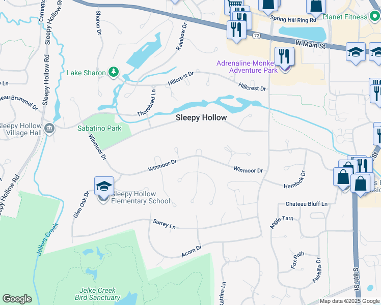 map of restaurants, bars, coffee shops, grocery stores, and more near 849 Winmoor Drive in Sleepy Hollow