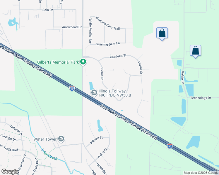 map of restaurants, bars, coffee shops, grocery stores, and more near 414 Andra Court in Gilberts