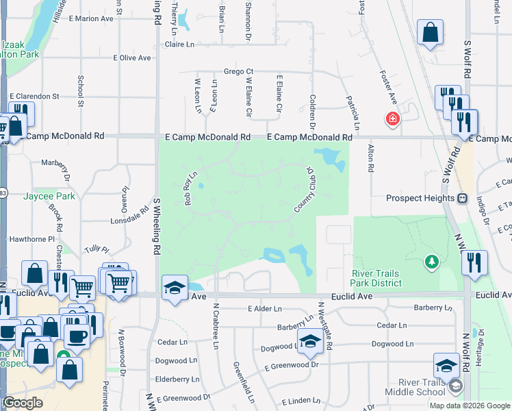 map of restaurants, bars, coffee shops, grocery stores, and more near 513 Green Bridge Lane in Prospect Heights