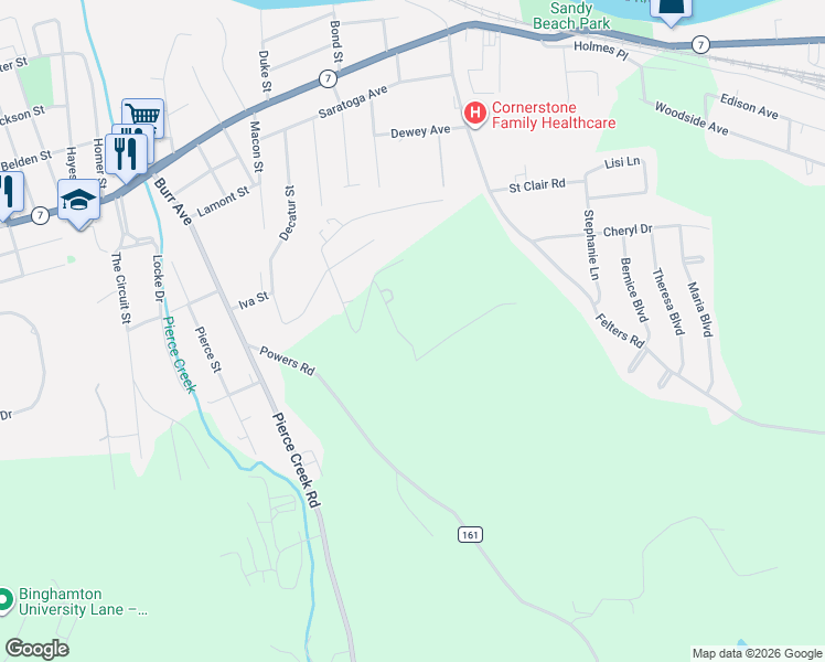 map of restaurants, bars, coffee shops, grocery stores, and more near 39 Forest Hill Road in Binghamton